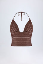 Plunge Halterneck Crop Top in Bronze