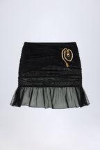 Hardware-Detail Ruffled Mid-Rise Mini Skirt in Black