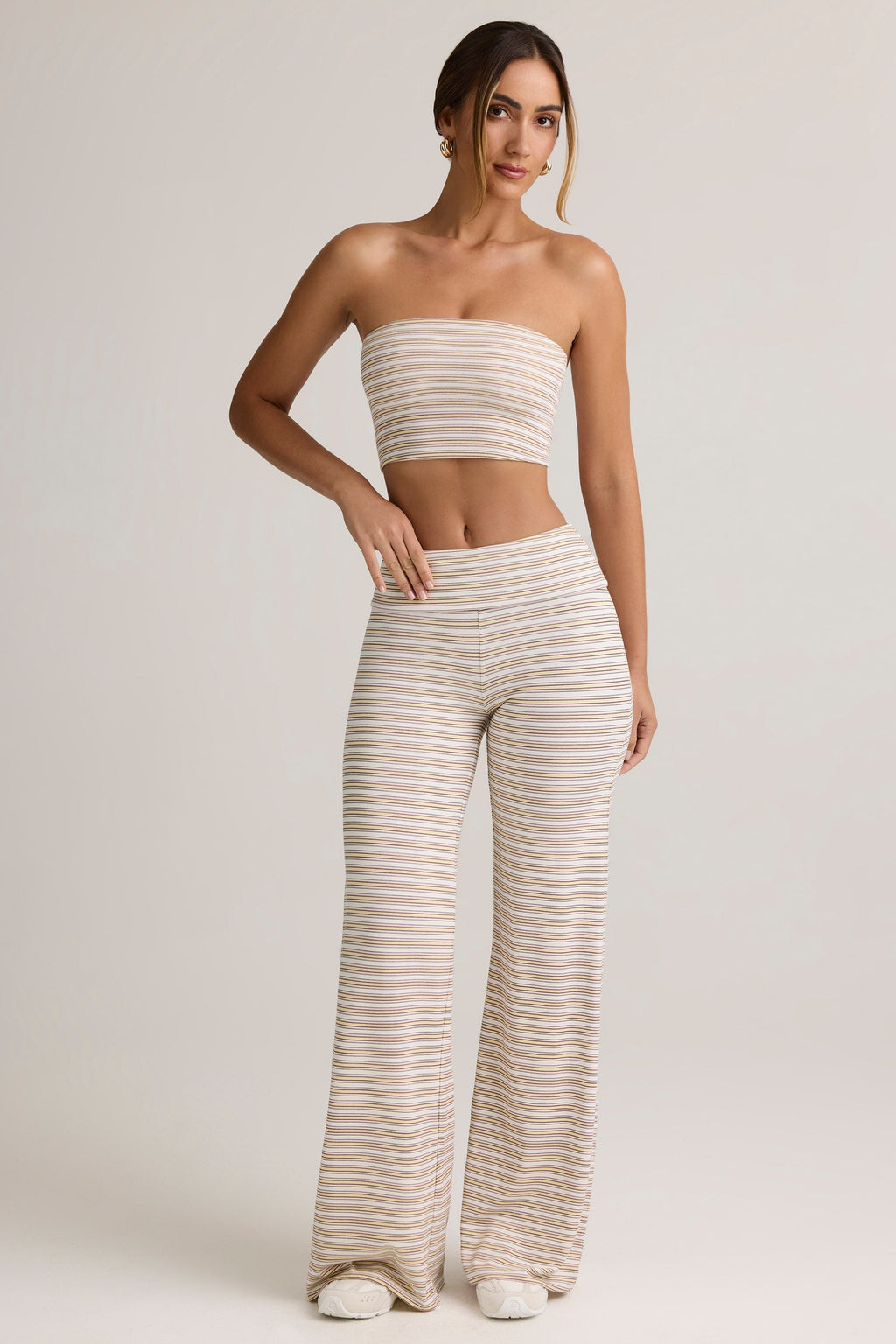 Modal Strapless Crop Top in Pink Yellow Stripe