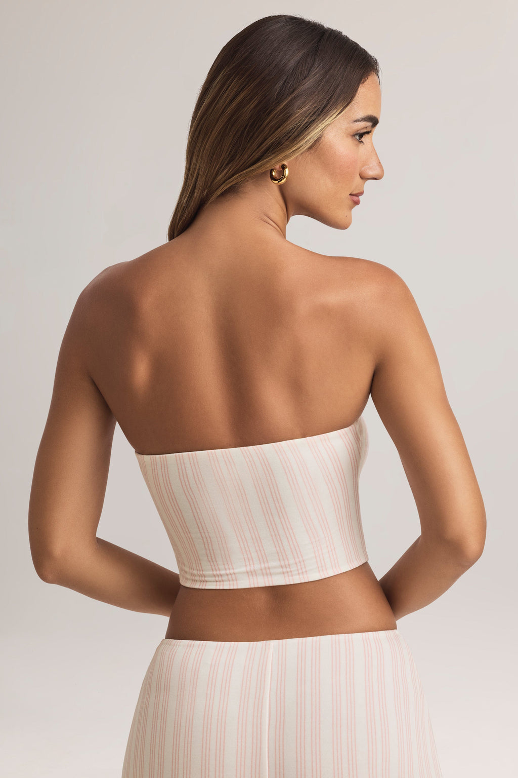 Modal Strapless Crop Top in Pink Stripe