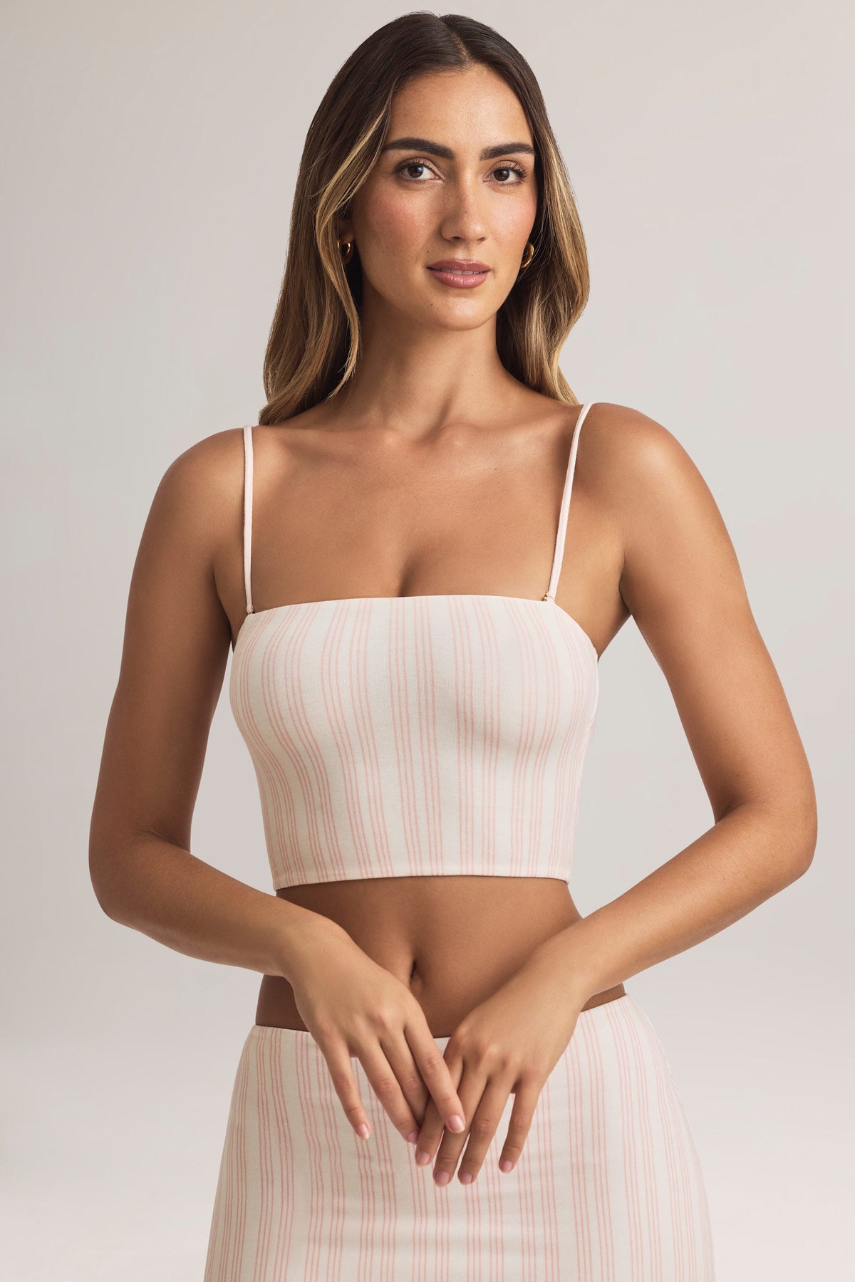 Modal Strapless Crop Top in Pink Stripe